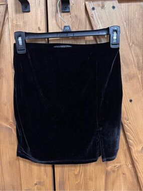 Black Velvet Mini Skirt with Side Slit